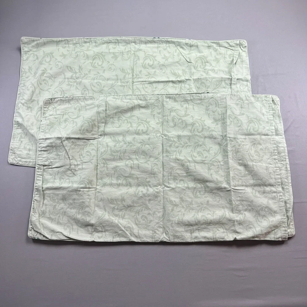 Set Of 2 Fadfay King Pillow Shams Green Floral 100 % Cotton Bedding (19